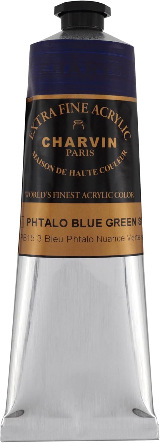 Charvin Extra Fine Professional Artist Acrylic Paint Colors, Nature Themed Hues, 150ml Phthalo Blue (Green Shade)