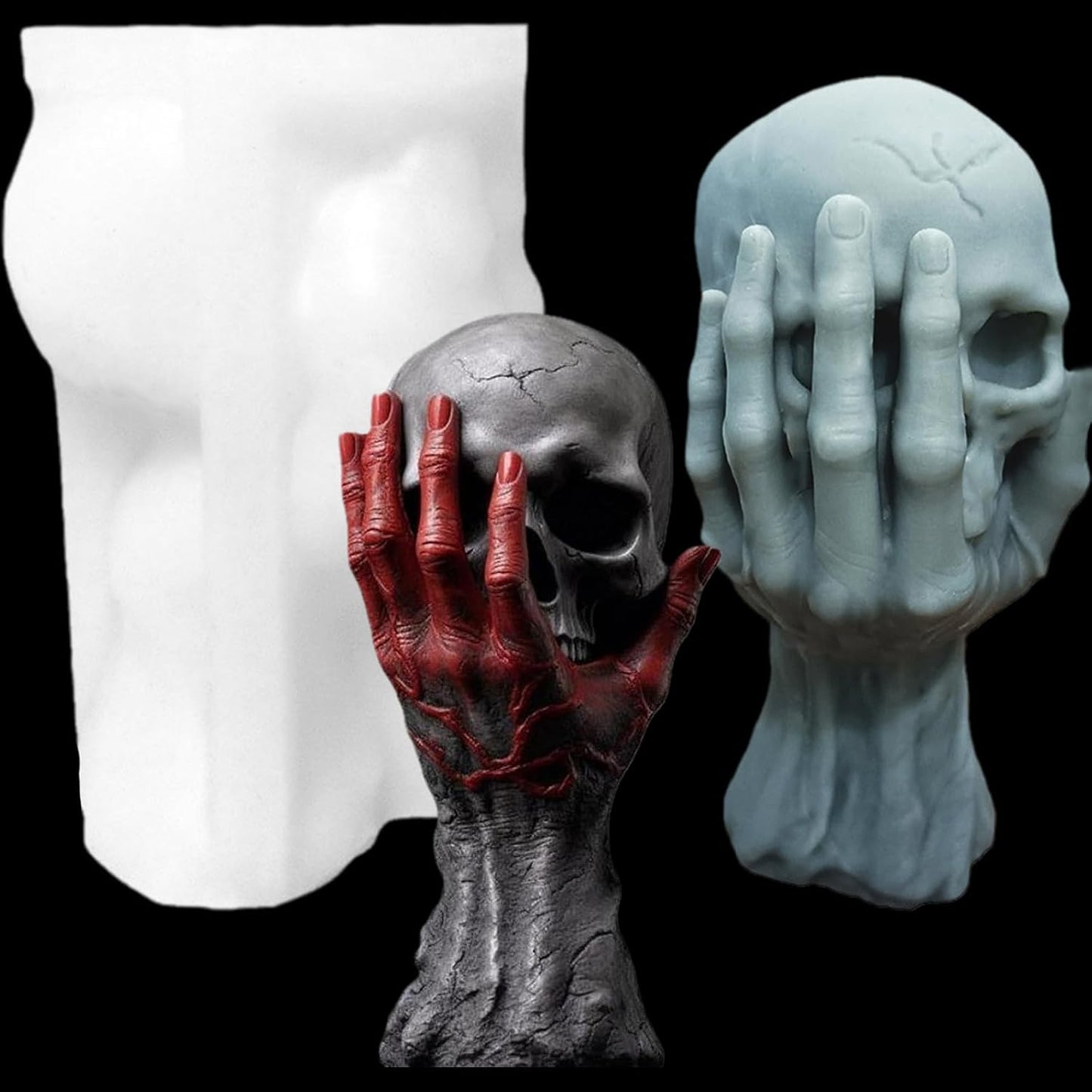 Halloween Skull Candle Silicone Mold, DIY 4 Inch 3D Ghost Hand Candle Making Wax Moulds Gypsum Ornament Resin Soap Molds Casting Art Home Decor