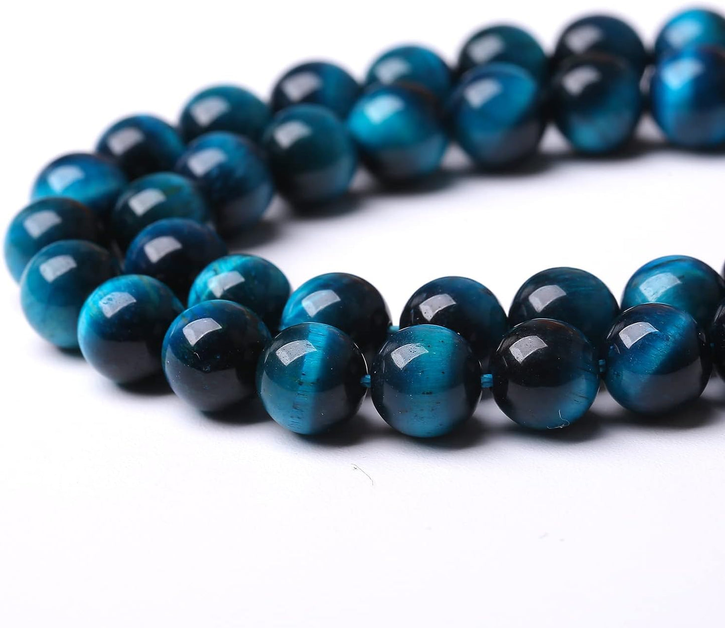 76PCS 10mm Blue Tiger Eye Gemstone Loose Beads Natural Round Loose Stone Beads for Jewelry Making DIY Bracelet Necklace Earrings 2 Strand 32"