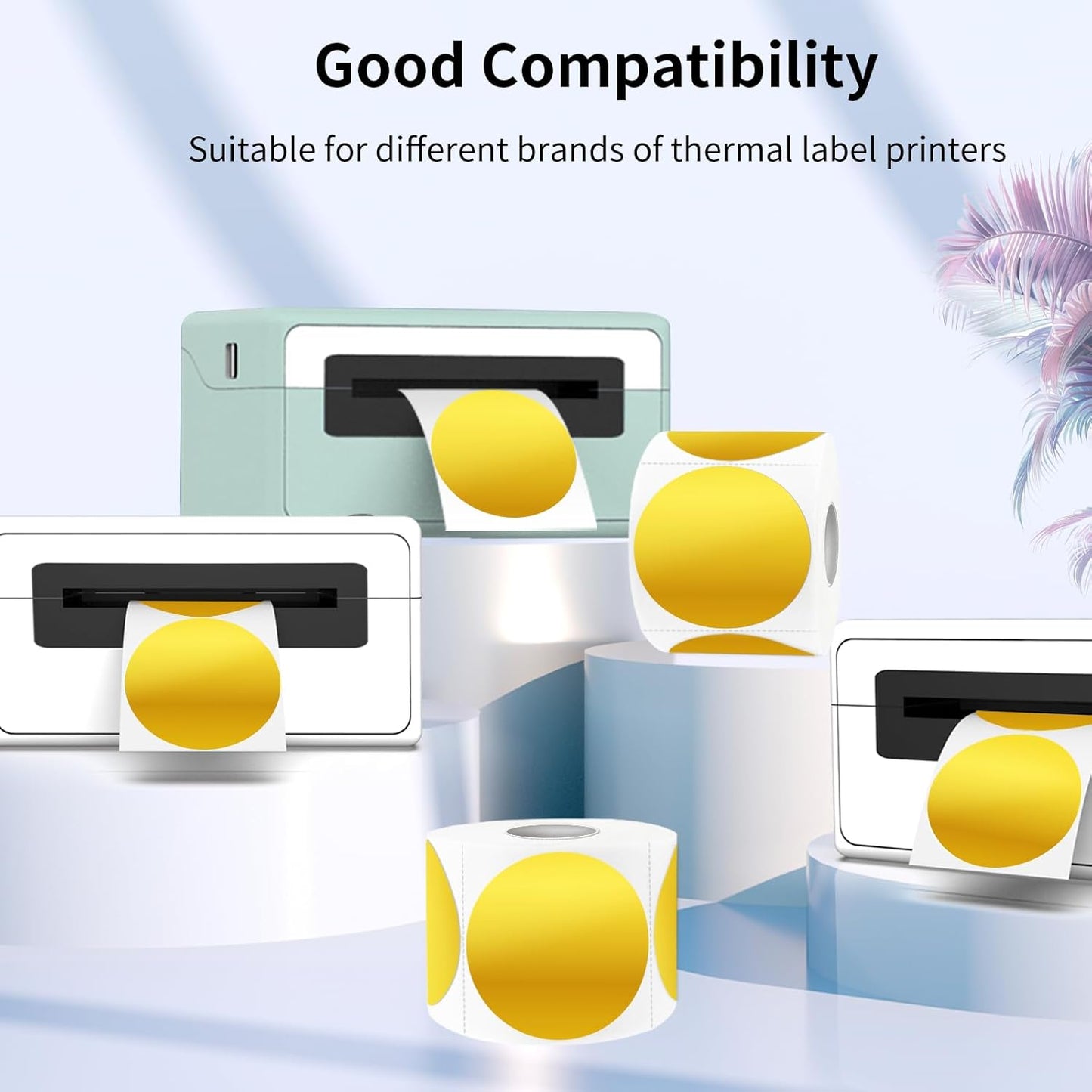 3" Holographic Direct Thermal Label Stickers, Round Printable Rainbow Glitter Thermal Printer Sticker Labels for Gift Wrapping, Self-Adhesive DIY Custom Logo Design- Holographic Gold