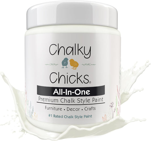 Chalky Chicks All-in-One Chalk Paint for Furniture or Cabinet - 8 Fl Oz - Matte Finish Buttermilk (White) for Metal, Wood Furniture Paint - No Sanding All-in-One for Home Decor & Crafts, USA Made