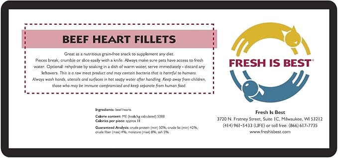 Fresh Is Best - Freeze Dried Healthy Raw Meat Treats for Dogs & Cats - Beef Heart Fillets