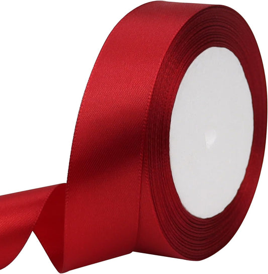 Deep red Solid Satin Ribbon 1 Inch 25 Yards Solid Polyester Fabric Ribbon for Gift Wrapping Wedding Christmas Baby Shower Birthday Party Decoration Handmade Immortal Flower Craft
