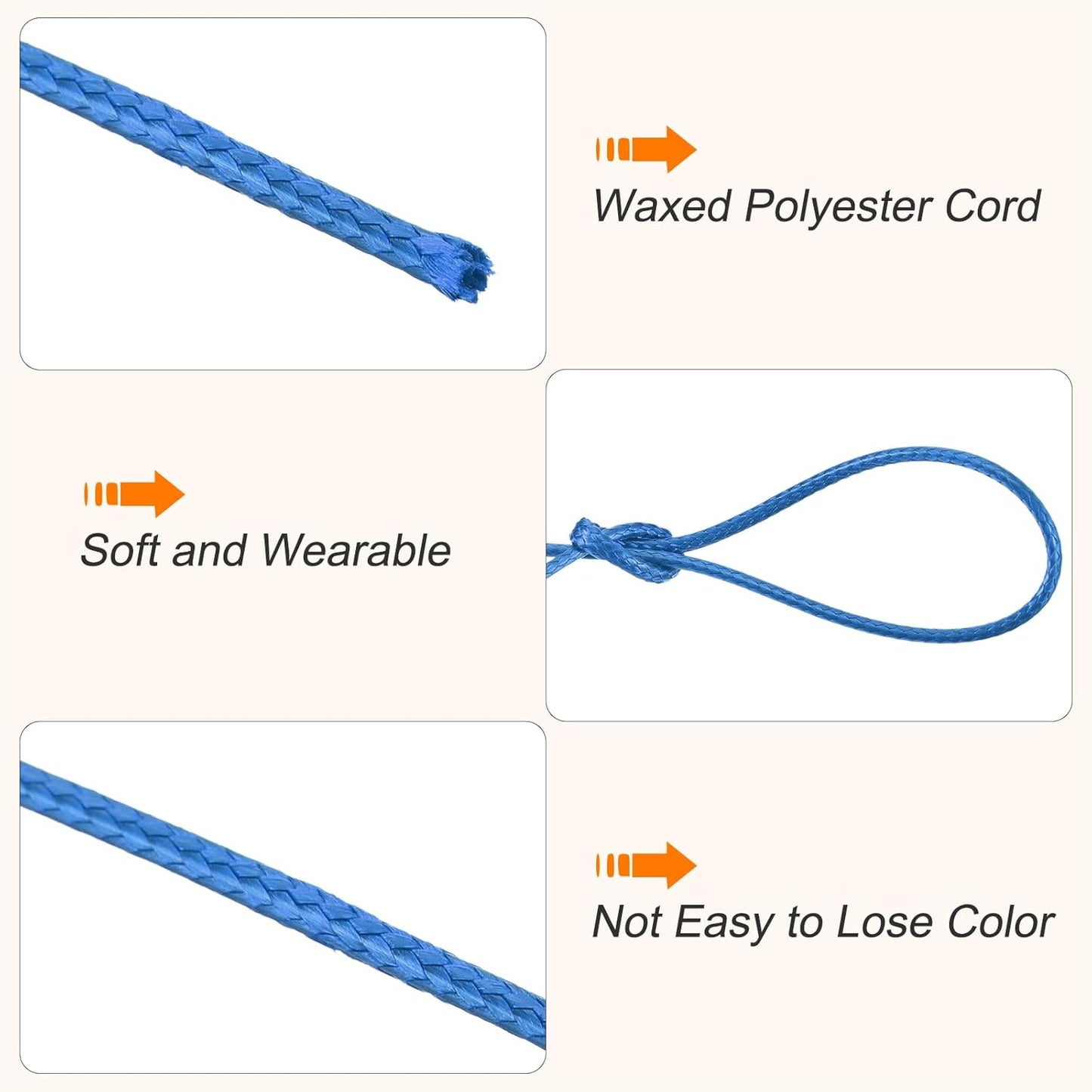 MECCANIXITY Waxed Cord 1.5mm Waxed Polyester Cord 175 Yard Wax String for Bracelet Making,Necklaces, Beading,Jewelry Making and DIY Crafts(Bright Blue)