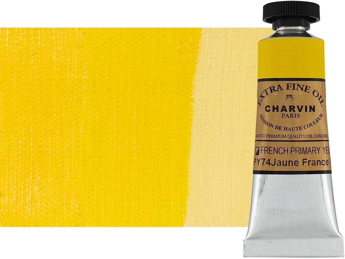 Charvin Extra Fine Oil Paint, French Yellow Primary 20 mL - Triple-Milled, Rich Texture, Poppy Oil-Based, Light-Fast, Handmade, Archival Quality