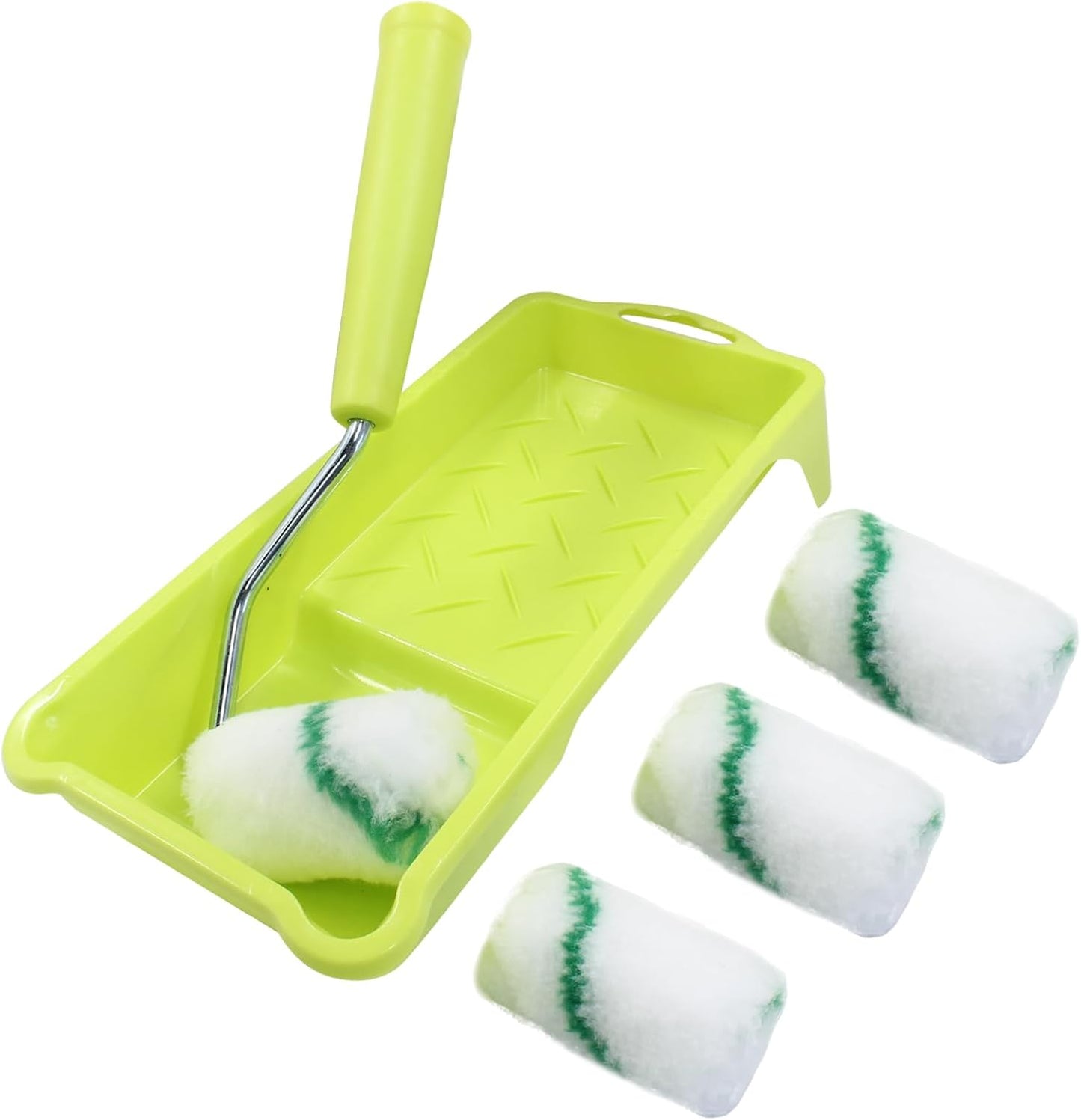 Litoexpe 2 Inch Paint Roller, Mini Paint Roller Kit (Including 6 Ultra-fine Fiber Roller Covers, 1 Paint Tray, and 1 Roller Frame), Touch Up Small Paint Roller for Painting Wall, Door (Green)