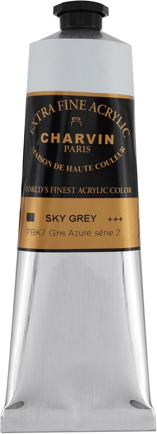 Charvin Extra Fine Professional Acrylic Paint - Sky Grey, 150ml Tube, Triple-Milled, Lightfast Pigments, Open Stock Artist Acrylic Paints in Nature-Inspired Hues