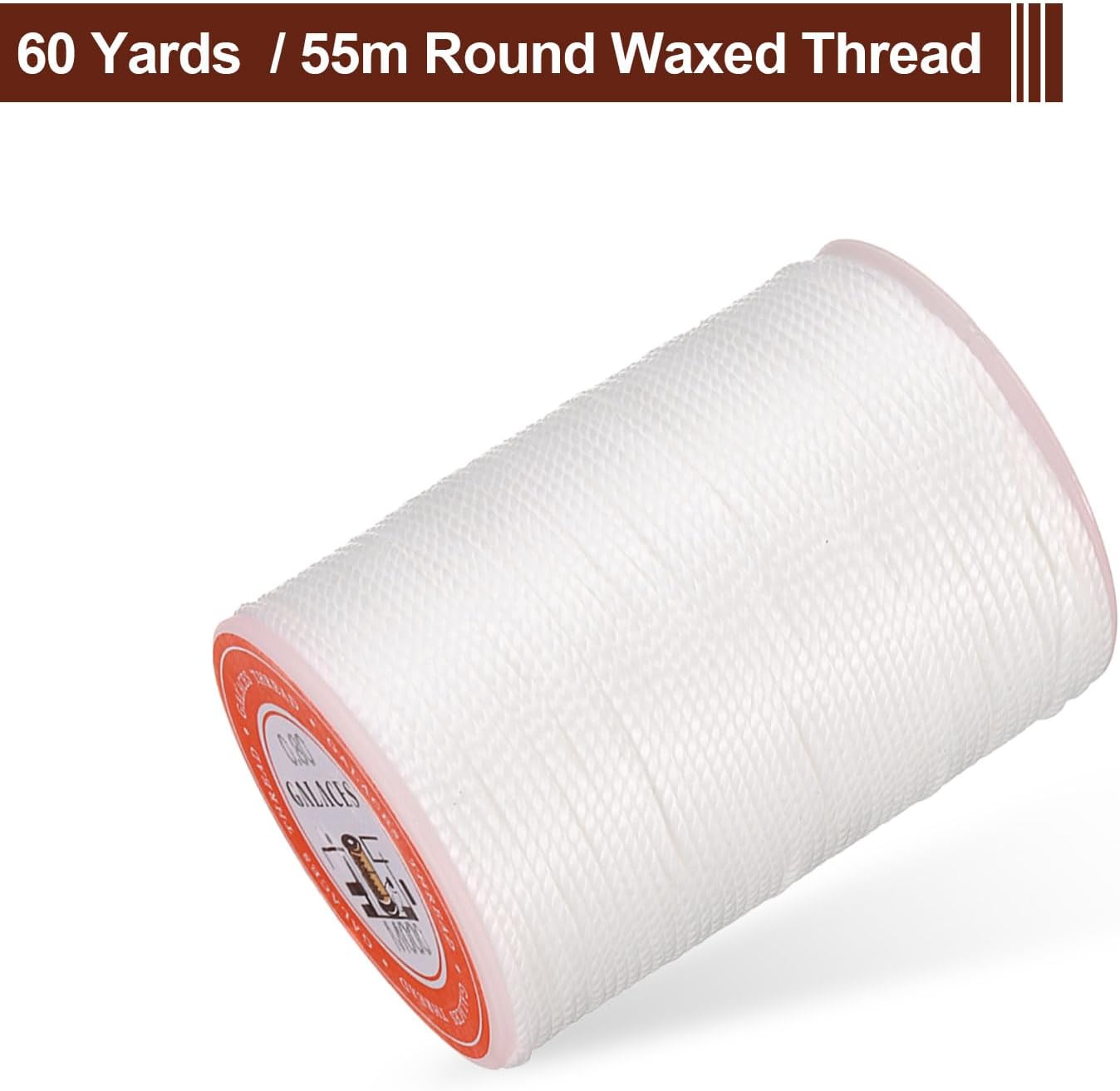uxcell Round Leather Sewing Waxed Thread, 55m / 60 Yards Wax Polyester String, 0.8mm Waxed Stitching Cord for Leather Crafts, Bookbinding, Bracelets Braided, White
