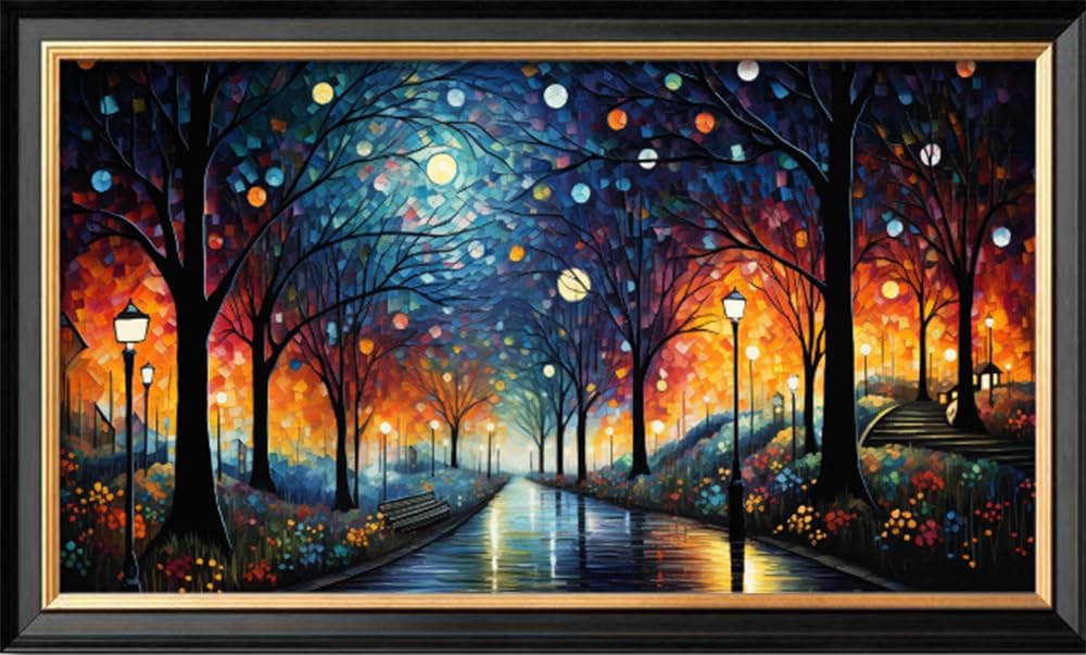 Leczany Cross Stitch Stamped Kit for Adults or Kids - Shining Park Trail | DIY Embroidery Starter Patterns Craft Kit Needlepoint for Beginner | 11CT, 3 Strands | 23.6x13 inches