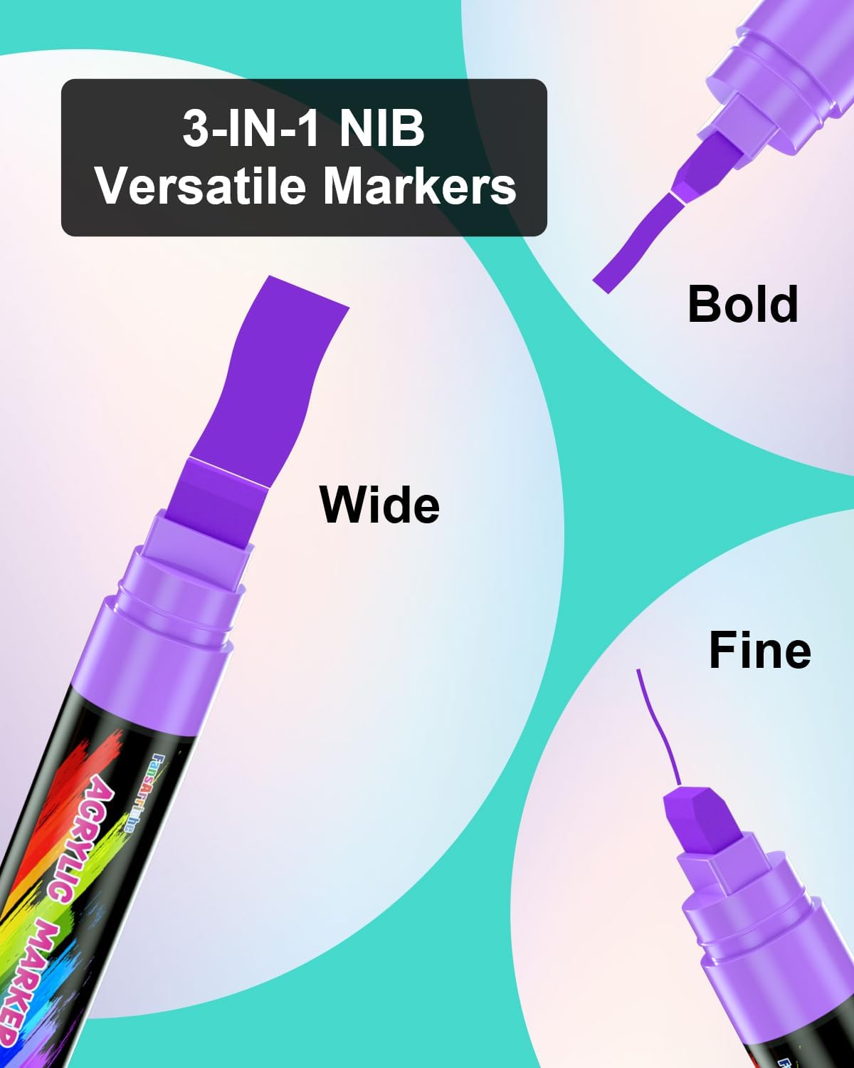 FansArriche Acrylic Paint Markers, 15mm Jumbo Felt Tip, 10 Colored Waterproof and Permanent Paint Pens for Tagging, Signs, Calligraphy, and Outdoor Paintings