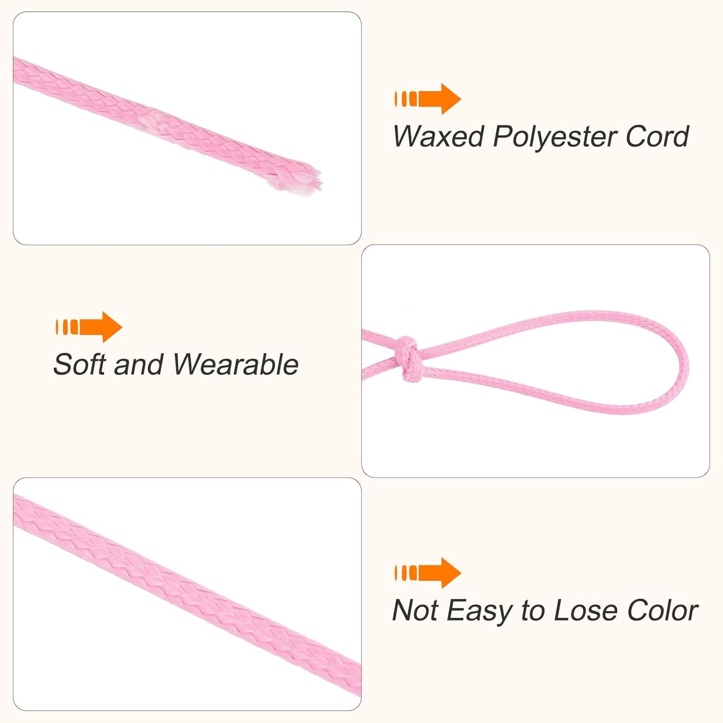 MECCANIXITY Waxed Cord 2mm Waxed Polyester Cord 98 Yard Wax String for Bracelet Making, Necklaces, Beading, Jewelry Making and DIY Crafts(Pink)