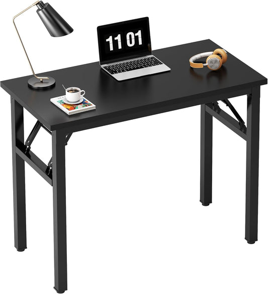 Need 31.5 Inch Folding Computer Desk for Small Spaces, Black Study Foldable Writing Table for Home Office, Bedroom, Dorm Room & Student, No Assembly