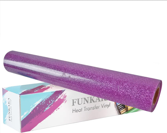 FUNKAKA Glitter Purple Pink HTV Heat Transfer Vinyl Rolls, 12" x 25ft PU Iron on Vinyl for T-Shirt Purple Pink Glitter HTV Vinyl for All Cutter Machines Easy to Cut & Weed for Heat Vinyl Design