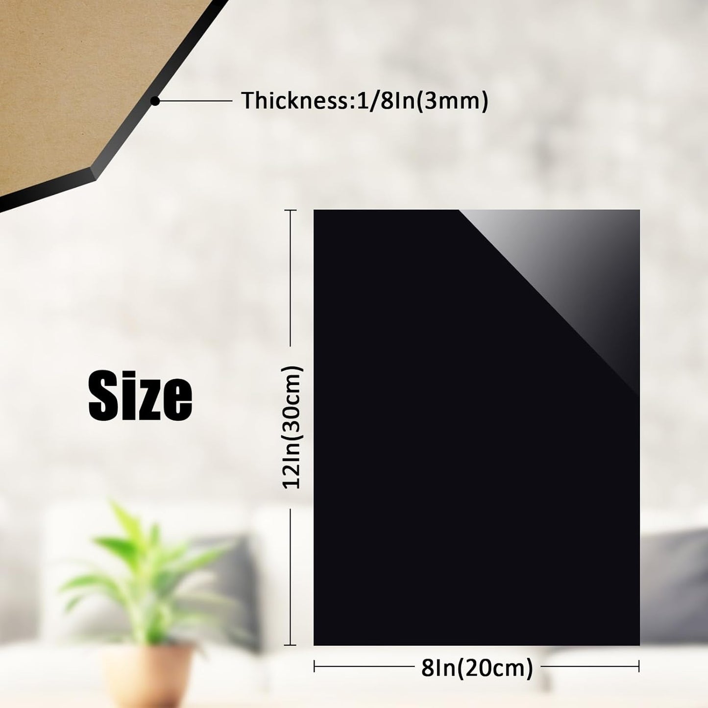 2 Pcs Black Acrylic Sheets for Laser Cutting 3mm 1/8 in Thick 8×12in Hard Acrylic Sheets with Protective Paper for Handcrafts Signs
