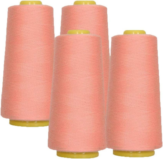 AK TRADING CO. 4-Pack Dark Peach All Purpose Sewing Thread Cones (6000 Yards Each) of High Tensile Polyester Thread Spools for Sewing, Quilting, Serger Machines, Overlock, Merrow & Hand Embroidery