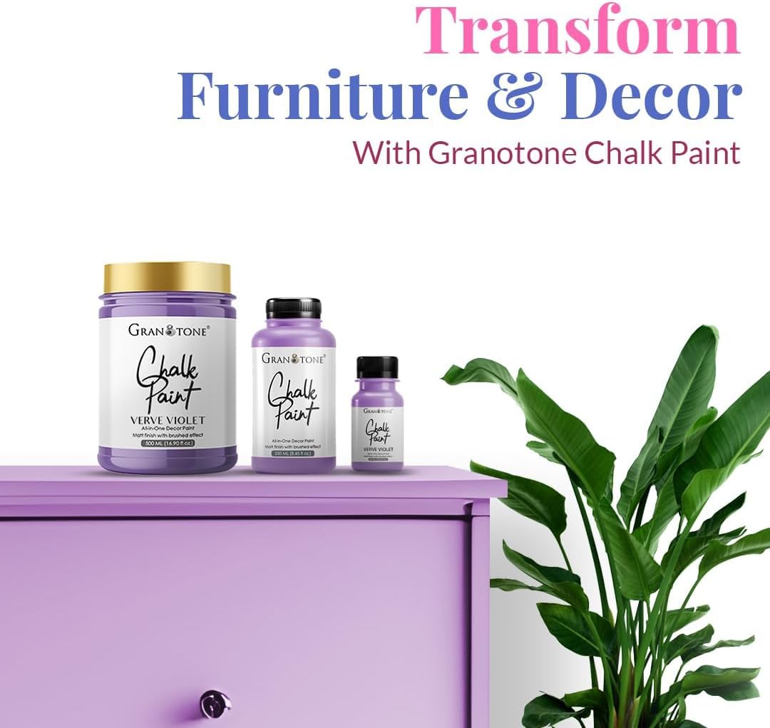 GRANOTONE Chalk Paint for Furniture | Matt-Finish Water-Based Acrylic Paint for Wood, Walls, Metal, Glass, Paper, Fabric Canvas | Maximum Coverage Chalk Paint for Kids & Adults, 120 Ml (VERVE VIOLET)