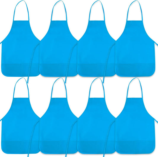 8 Pcs Kids Apron Painting Aprons for Kids Art Smocks Paint Apron Bulk for Painting Classroom Activity Kitchen Crafts Party Supplies(Light Blue)