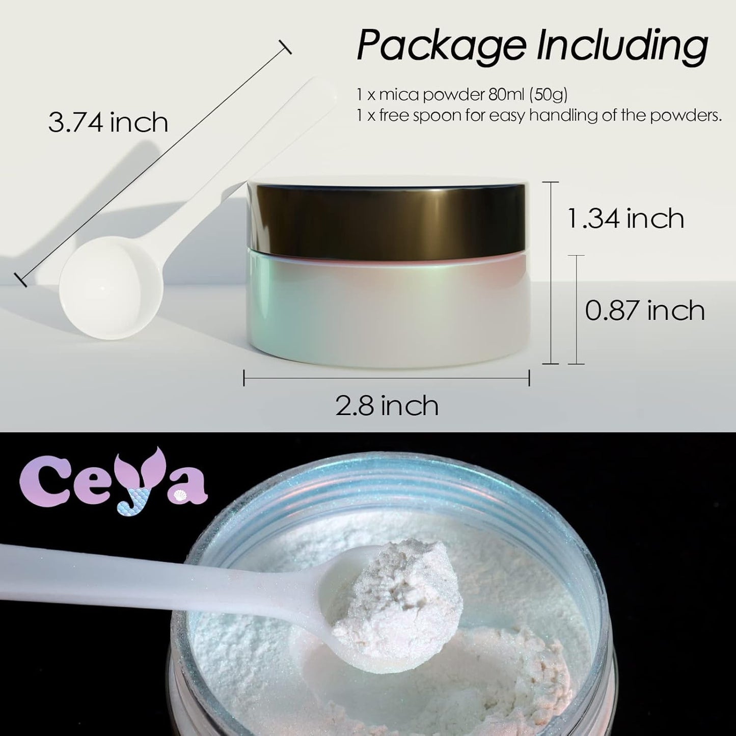 Ceya Interference Mica Powder, 1.8oz/ 50g Ghost Aqua Chrome Nail Powder, Cosmetic Grade Pearlescent Effect Color Shift Pigment for Epoxy Resin, Makeup, Nail Polish, Soap Dye, Candle Making, Slime