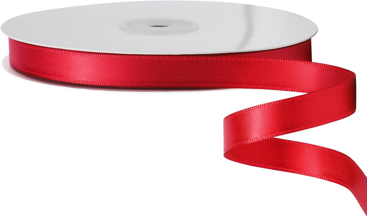 LIUYAXI Hot Red Satin Ribbon, Double Faced 1/2" X Continuous 25 Yards Ribbons Perfect for Gift Wrapping Bows Bouquet Wedding Craft and More
