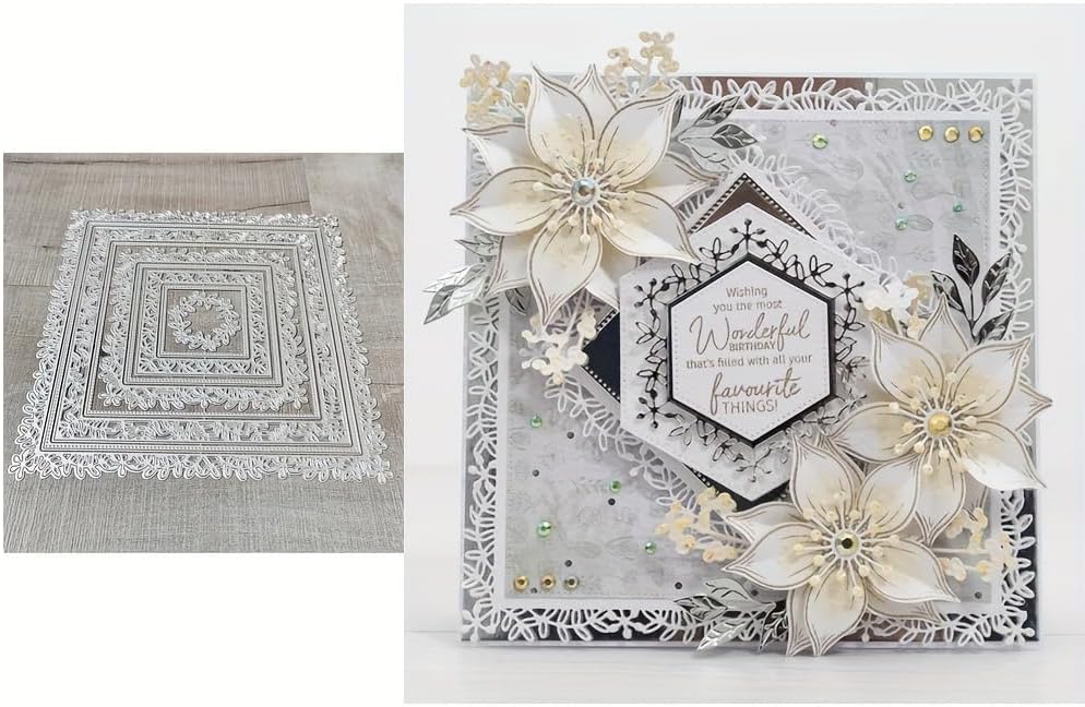 Lapoo Flowers Metal Cutting Die for Scrapbooking - Durable, Cut Stencils for DIY Scrapbook Photo Album Decorative Paper Card, Card Making Supplies (Multiple Large Lace Square Frames 8.1 x 8.1 in)