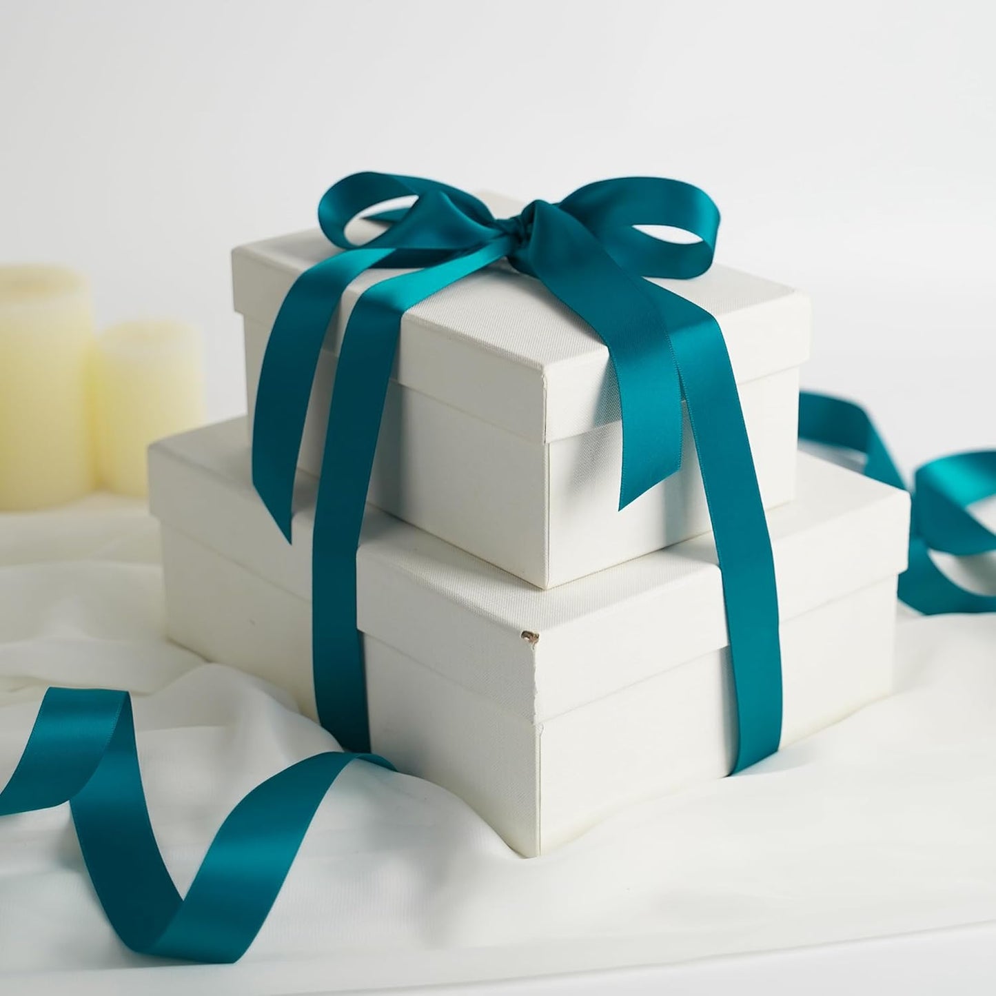 HUIHUANG Peacock Blue Satin Ribbon 1 inch x 50 Yards, Double-Faced Satin Fabric Ribbon for Christmas Gift Wrapping, Flower Bouquet, Invitations, Holiday Decor, Hairs, Bows Making