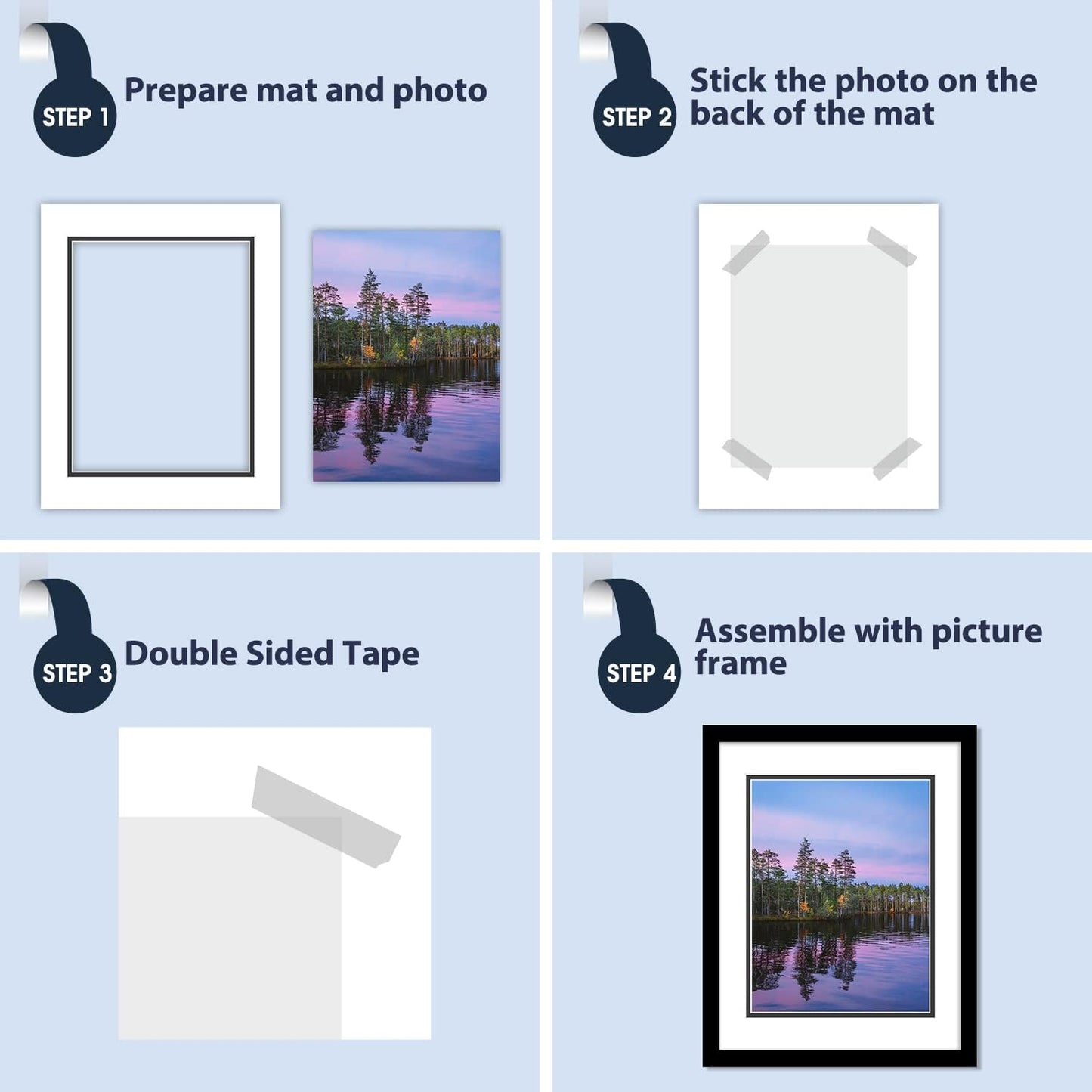 Mat Board Center, Double Mat - Acid Free, 8-ply Thickness, White Core - for Pictures, Photos, Framing (White Over Black, 11x14 for 8.5x11, Pack of 5)