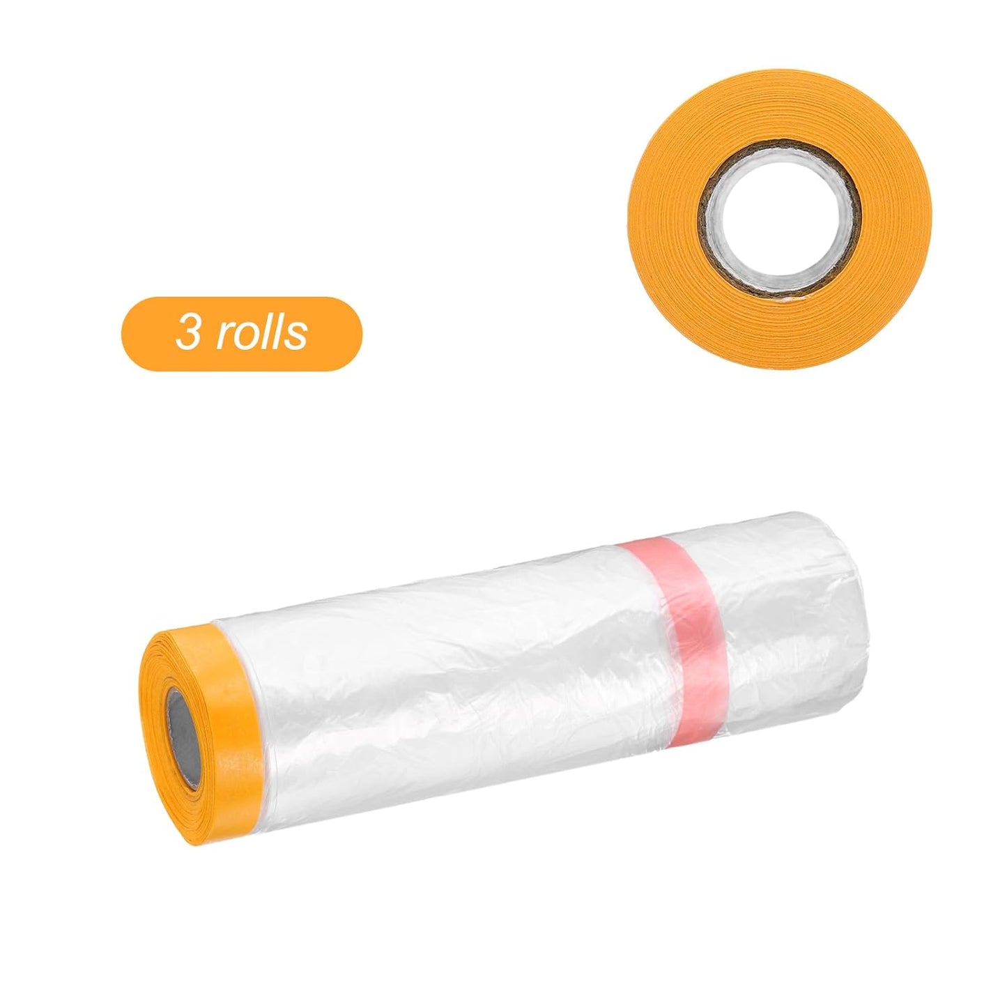 HARFINGTON 3 Rolls Pre-Taped Masking Film 126" x65.6ft Double Adhesive Tape and Drape Painters Plastic Drop Cloth Film with Tape Plastic Sheeting for Automotive Painting Covering