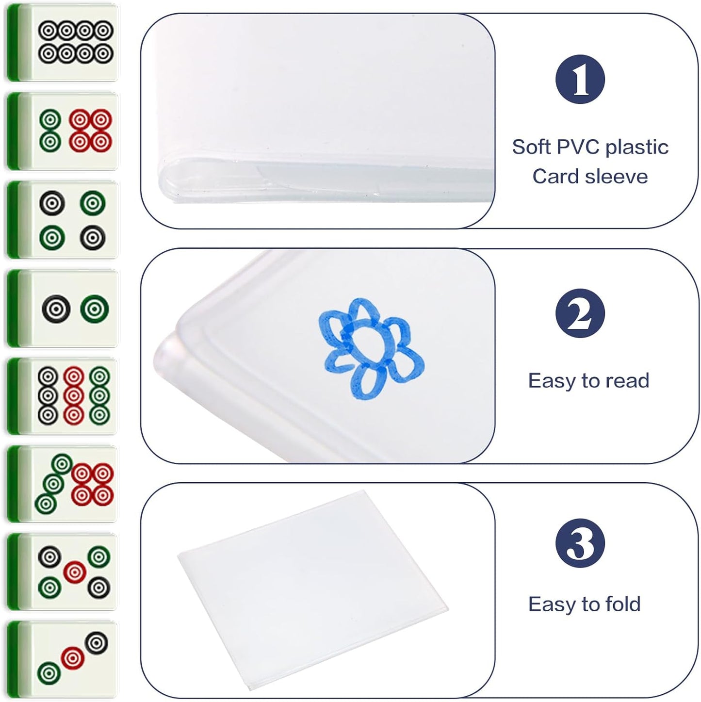 Frosted PVC Mahjong Card Sleeves - Waterproof Protectors for Mahjong Cards 2025, Soft Durable Cover fits 6.3x4.8 inch scorecard, Perfect for Mahjong Tile Set Gifts (Large-8(Included Cards))
