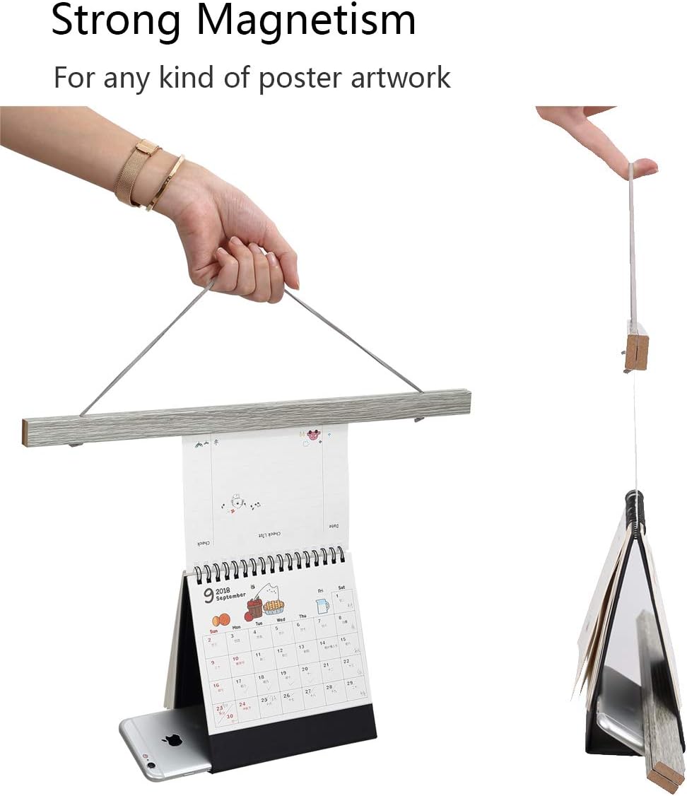 Ywlake Magnetic Poster Hanger, 24x36 24x18 24x32 Poster Frame Wood Wooden Magnet Print Posters Dowel Scroll Hanger Hangers Hanging Kit for Walls Map Canvas Artwork (Grey, 24")