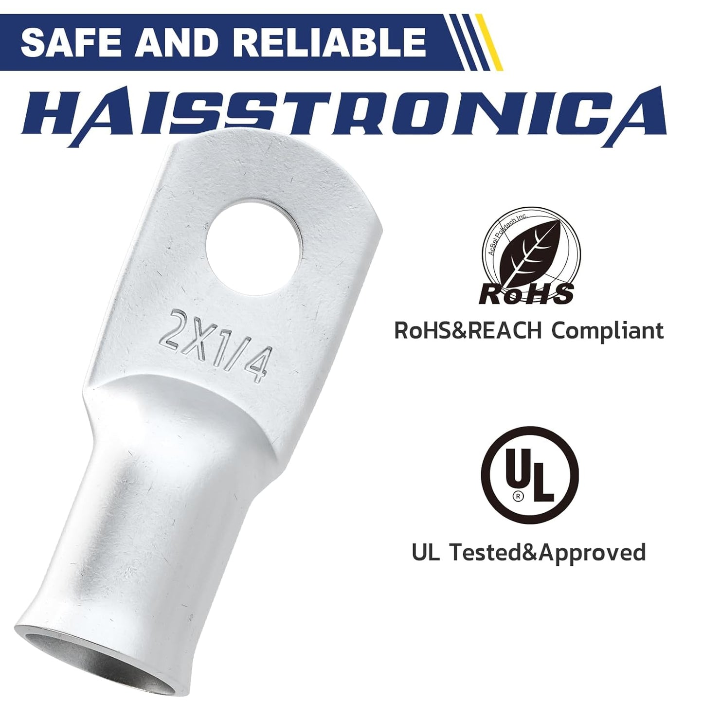 haisstronica 20pcs 2 AWG - 1/4"" (M6) Tinned Copper Battery Lugs, Heavy Duty Copper Wire Lugs with 3:1 Adhesive Heat Shrink Tubing, 2 Gauge Wire Lugs, Tinned Copper Battery Cable Ends, HX1799