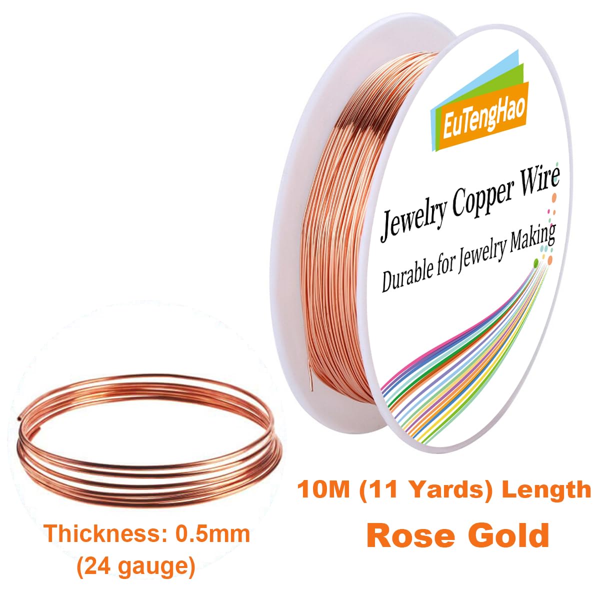 EuTengHao 6 Colors Jewelry Copper Wire Jewelry Beading Wire for Bracelet Necklaces Craft Jewelry Making Supplies (66 Yards,24 Gauge)