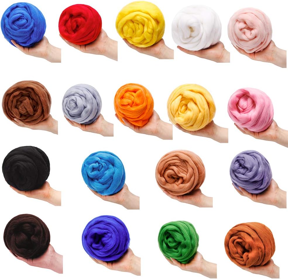 3.53oz Wool Roving Yarn, Wool Felting Supplies, Pure Wools, Chunky Yarn, Spinning Wool Roving for Needle Felting Wet Felting DIY Hand Spinning (Dark Blue)