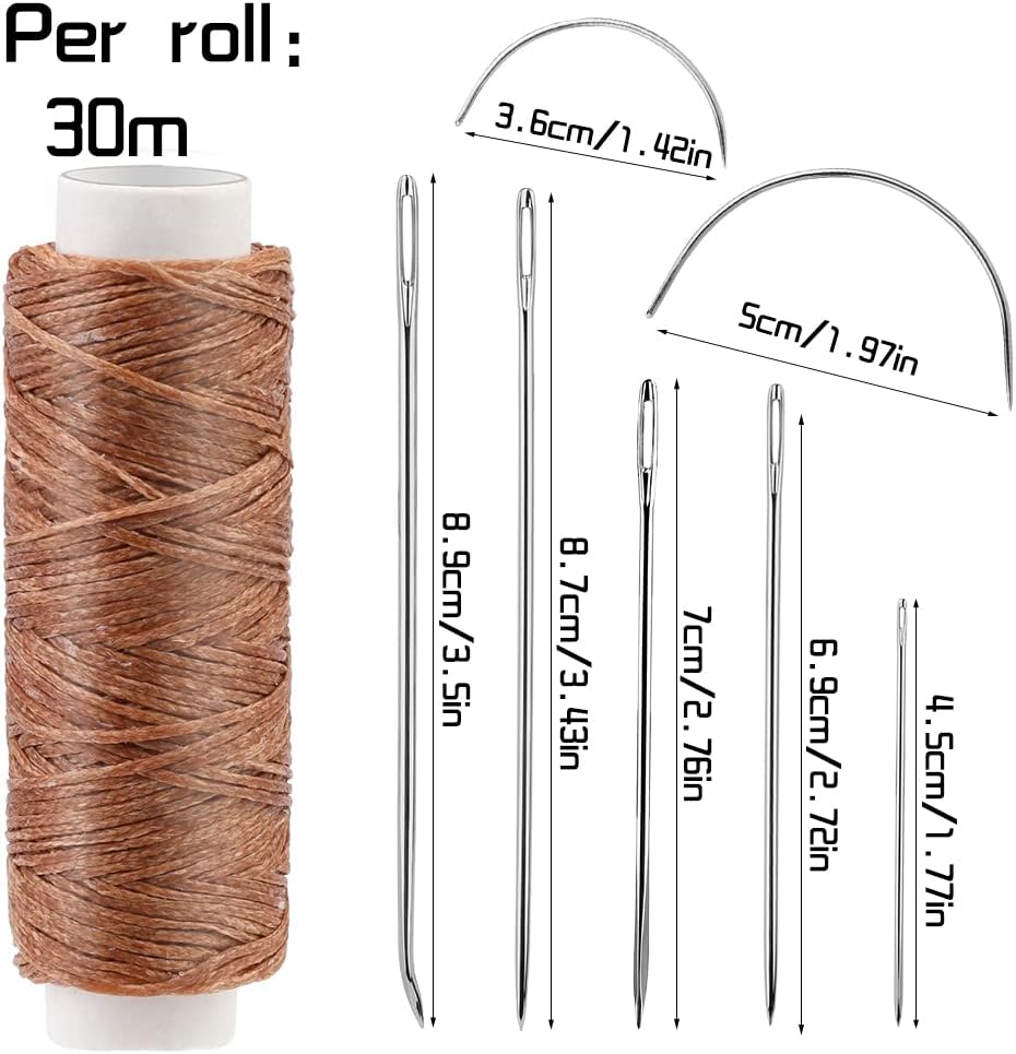 Ftyiwu Waxed Thread, Upholstery Needle and Thread 32 Yards with 7PCS Hand Sewing Needles for Home Upholstery Carpet Canvas Repair Leather Sewing (Dark Khaki)
