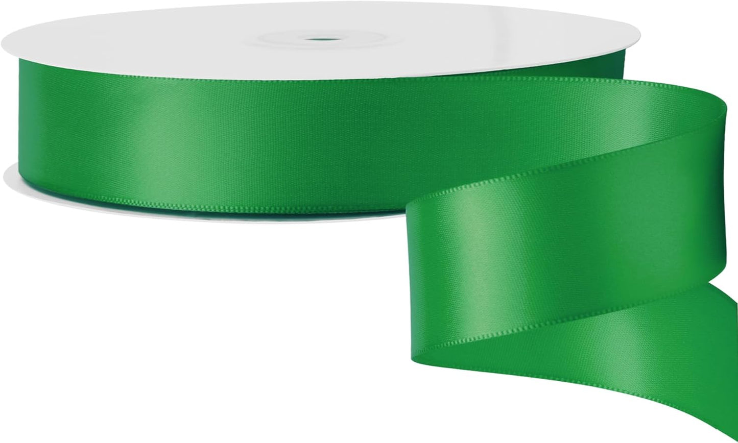 LIUYAXI Green Double Faced Satin Ribbon, 1" X Continuous 50 Yards, Ribbons Perfect for Gift Wrapping Wedding Bouquet Decor DIY Craft Bow Making & Other Projects