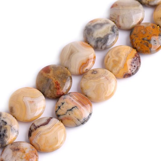 GEM-Inside Lace Agate Gemstone Loose Beads Natural 20mm Coin Crzay Crystal Energy Stone Power for Jewelry Making 15"