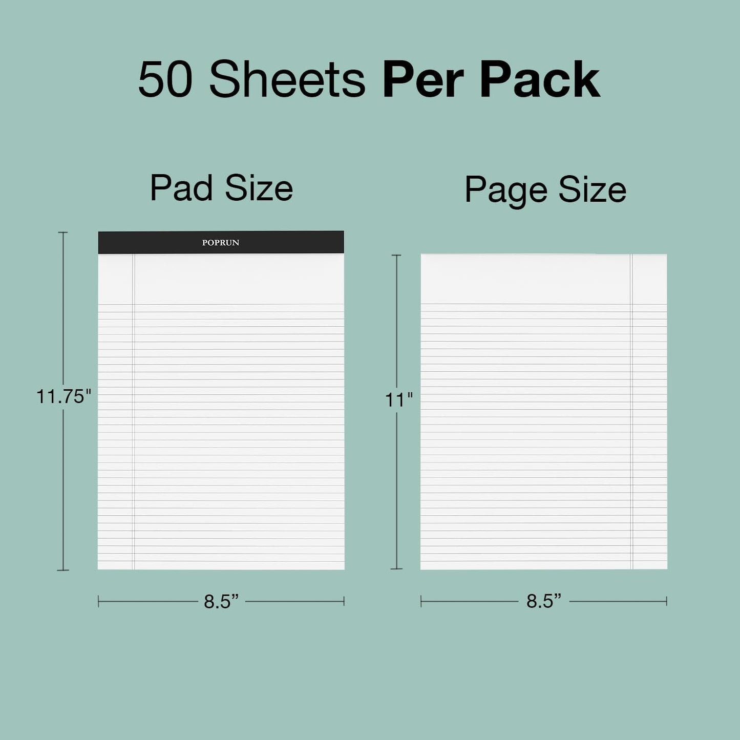 POPRUN White Legal Pads 8.5 x 11.75 College Ruled, 100GSM Writing Paper Pad, Bulk Lined Notepad Notebooks for Work School, Classroom Office Supplies, 3 Pack