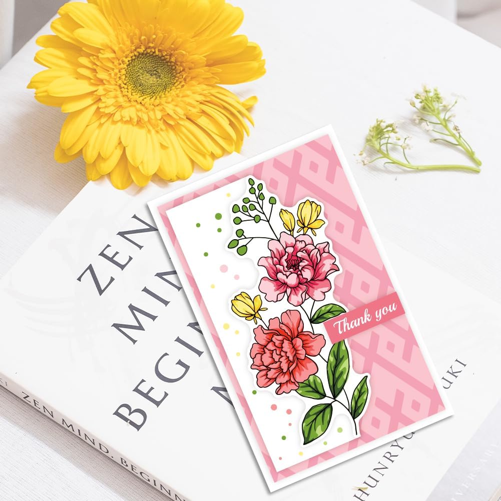 ORIGACH Realistic Flower Layering Stencil Stamp and Die Set for Card Making, Silicone Stamps Metal Die Cut and Stencil Template for Card Making Scrapbooking DIY Crafting