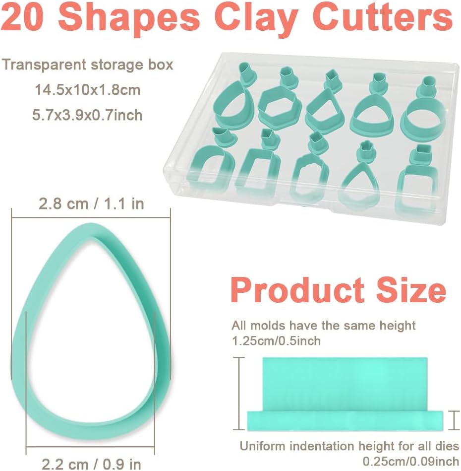 10 Sets Geometric Clay Cutters, 20pcs Shape Polymer Clay Cutting Tools for Earrings Jewelry Making, Clay Jewelry Making Kit