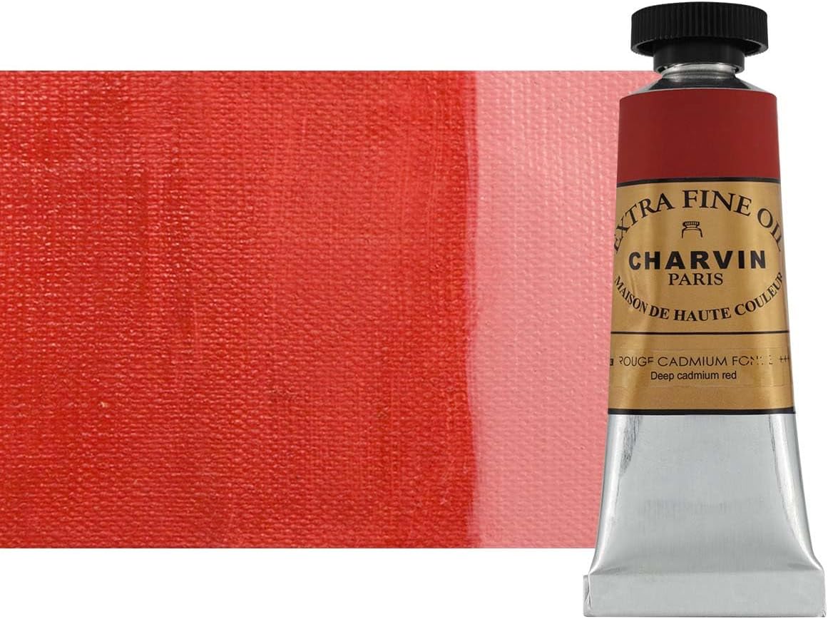 Charvin Extra Fine Oil Paint, Cadmium Red Deep 20 ml - Triple-Milled, Rich Texture, Poppy Oil-Based, Light-Fast, Handmade, Archival Quality