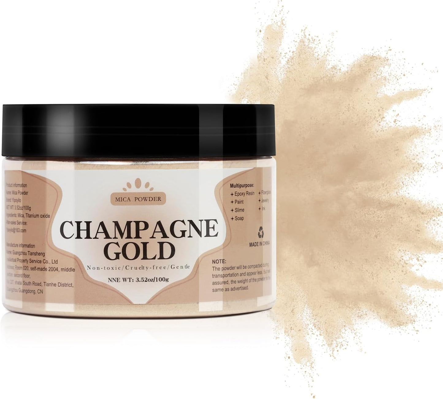 Mica Powder - 100g Mica Powder for Epoxy Resin - Metallic Color Pigment for Resin, Soap, Bath Bombs, Eye Shadow, Nails, DIY Crafting Projects etc. (Champagne Gold)