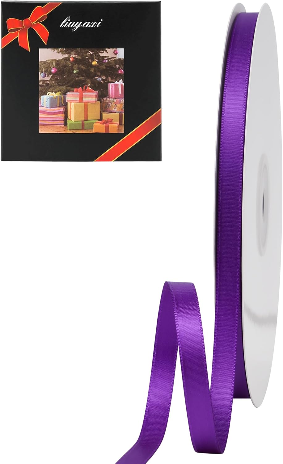 LIUYAXI Purple Double Faced Satin Ribbon, 1/4" X Continuous 50 Yards, Thin Ribbons Perfect for Gift Wrapping Wedding Invitation Card Hair Bows Tag Floral Arrangement DIY Craft