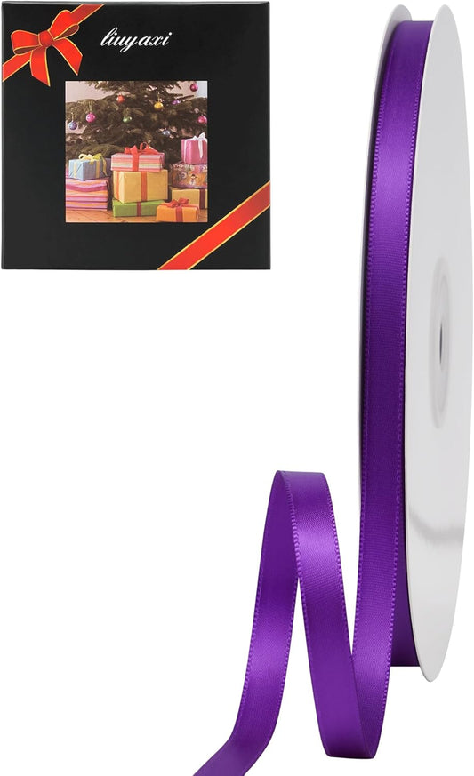 LIUYAXI Purple Double Faced Satin Ribbon, 1/4" X Continuous 50 Yards, Thin Ribbons Perfect for Gift Wrapping Wedding Invitation Card Hair Bows Tag Floral Arrangement DIY Craft
