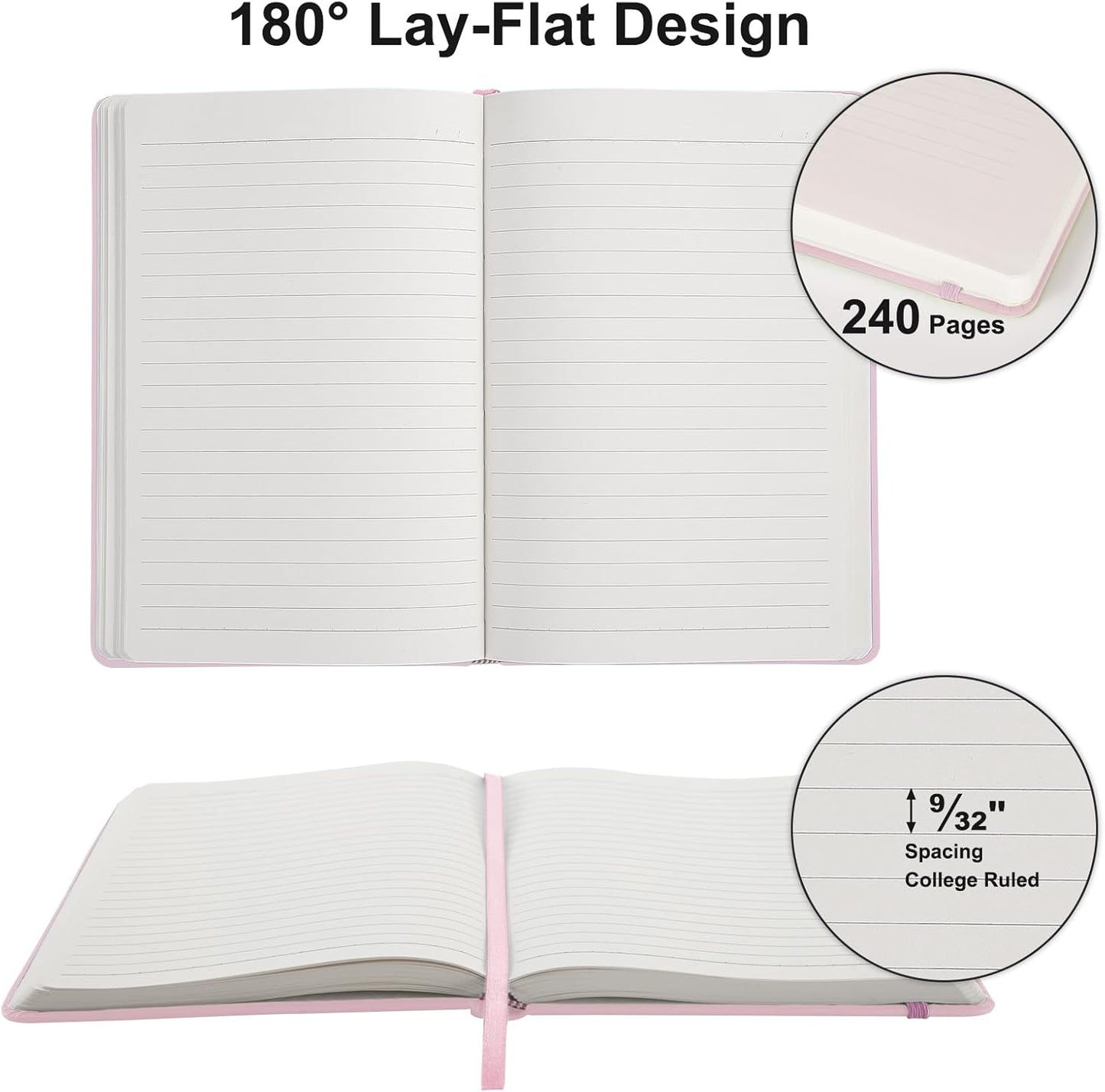 Comix Lined Journal Notebook for Women Men, Journaling Notebooks for Office School Home, Pink, 240 Pages, 5.5" x 8.3", College Ruled, A5, Hardcover