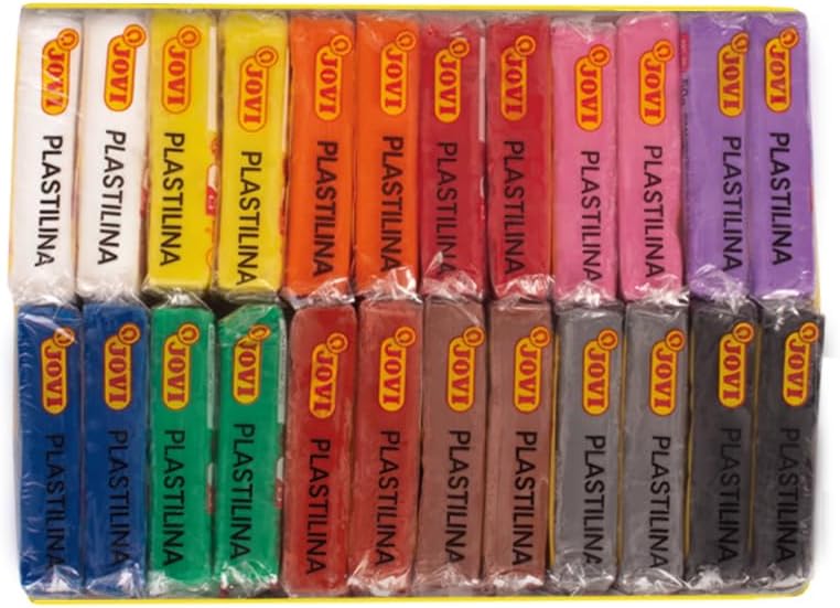 Jovi - Plastilina, 24 Bars of Reusable and Non-Drying Modeling Clay in 12 Assorted Colors, 100% Vegetable-Based, Non-Toxic and Gluten-Free, for Arts & Crafts Projects, Total of 2.64lb