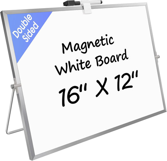 MaxGear Dry Erase Magnetic White Board, 16" x 12" Double-Sided Dry Erase Board with Stand, Large Desktop Whiteboard for Kids Home, School, Office - Planning, Memo, to Do List