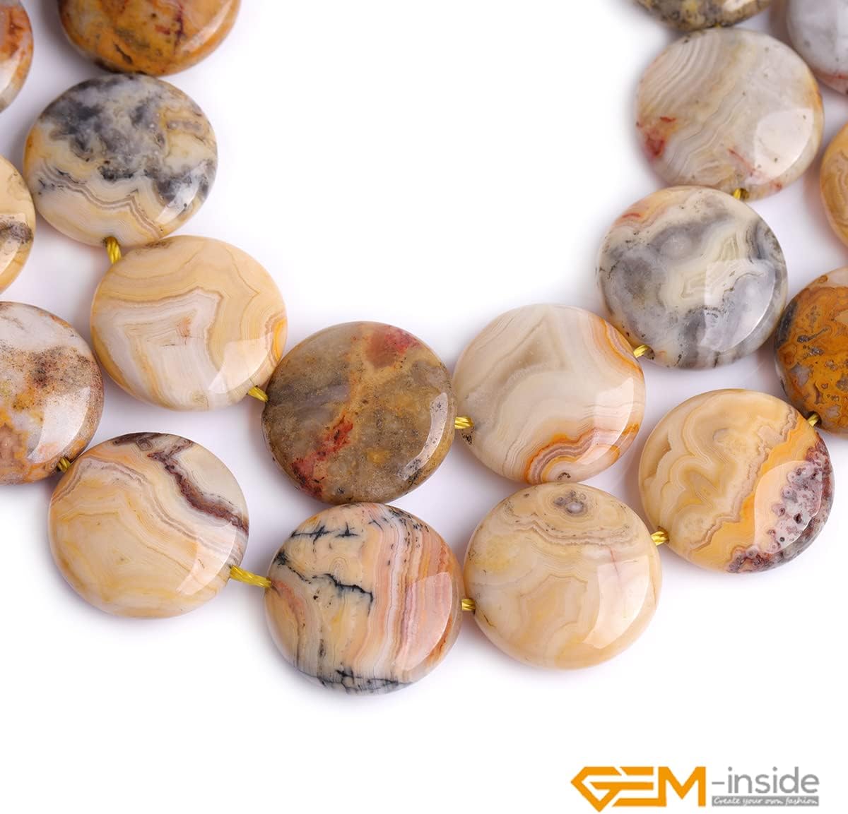 GEM-Inside Lace Agate Gemstone Loose Beads Natural 20mm Coin Crzay Crystal Energy Stone Power for Jewelry Making 15"