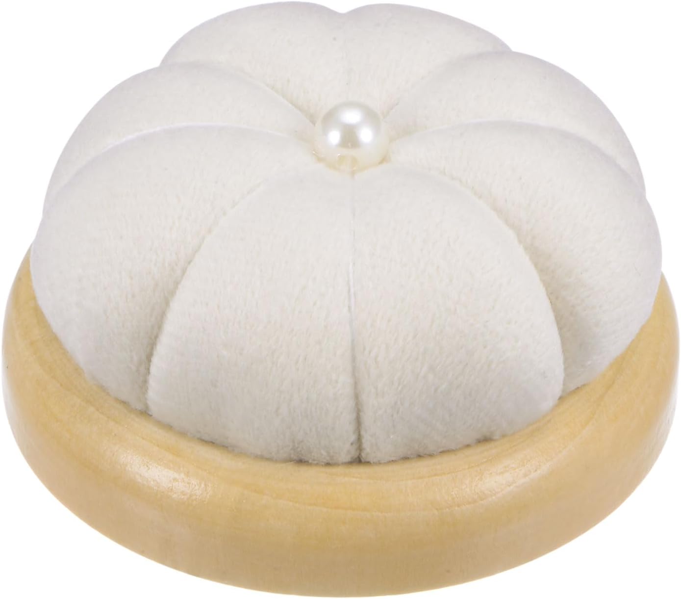 HARFINGTON Wooden Base Pin Cushion Japanese Style Cute Needle Holder Pincushions Round for Sewing Quilting Needlework DIY Crafts, Cream
