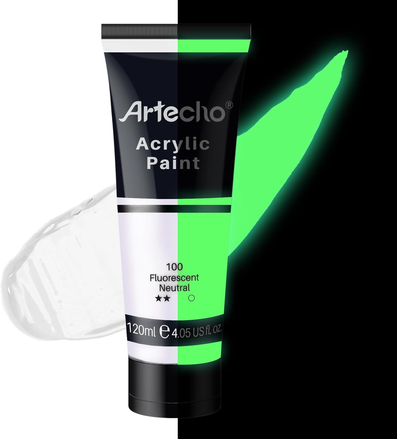 Artecho Glow in the Dark Paint, Neon Neutral Paint (120ml / 4.05oz) Tubes, Art Craft Paints for Canvas, Rock, Stone, Wood, Fabric, Art Supplies