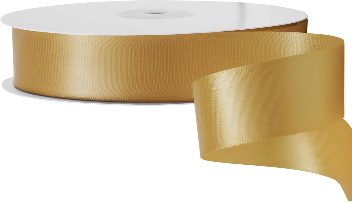 LIUYAXI Old Gold Double Faced Satin Ribbon, 1" X Continuous 25 Yards, Ribbons Perfect for Gift Wrapping Wedding Bouquet Decor DIY Craft Bow Making & Other Projects