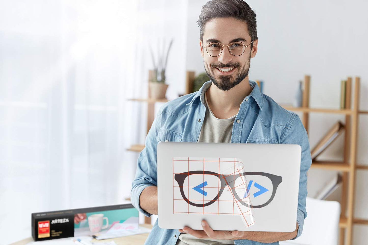 ARTEZA Ultra Clear Transfer Tape Paper with Grid & Squeegee, 12 Inch Wide x 25 Foot Long Roll, for Alignment & Transfer of Adhesive Vinyl for Decals, Signs, Walls, Windows & Smooth Surfaces